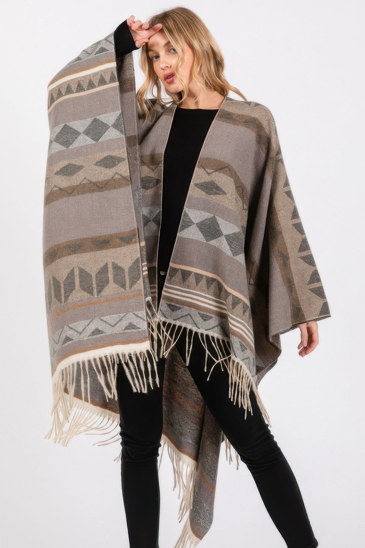 Aztec Ruana Aztec Pattern Fringe Ruana – LereSean