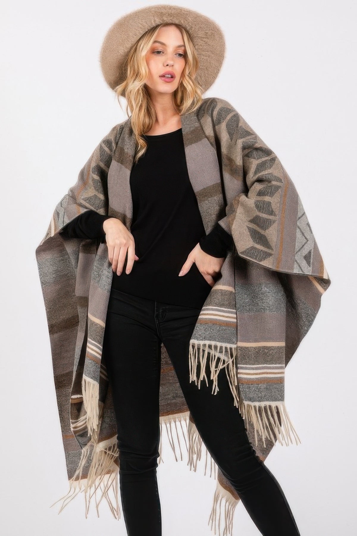 Aztec Ruana Aztec Pattern Fringe Ruana – LereSean